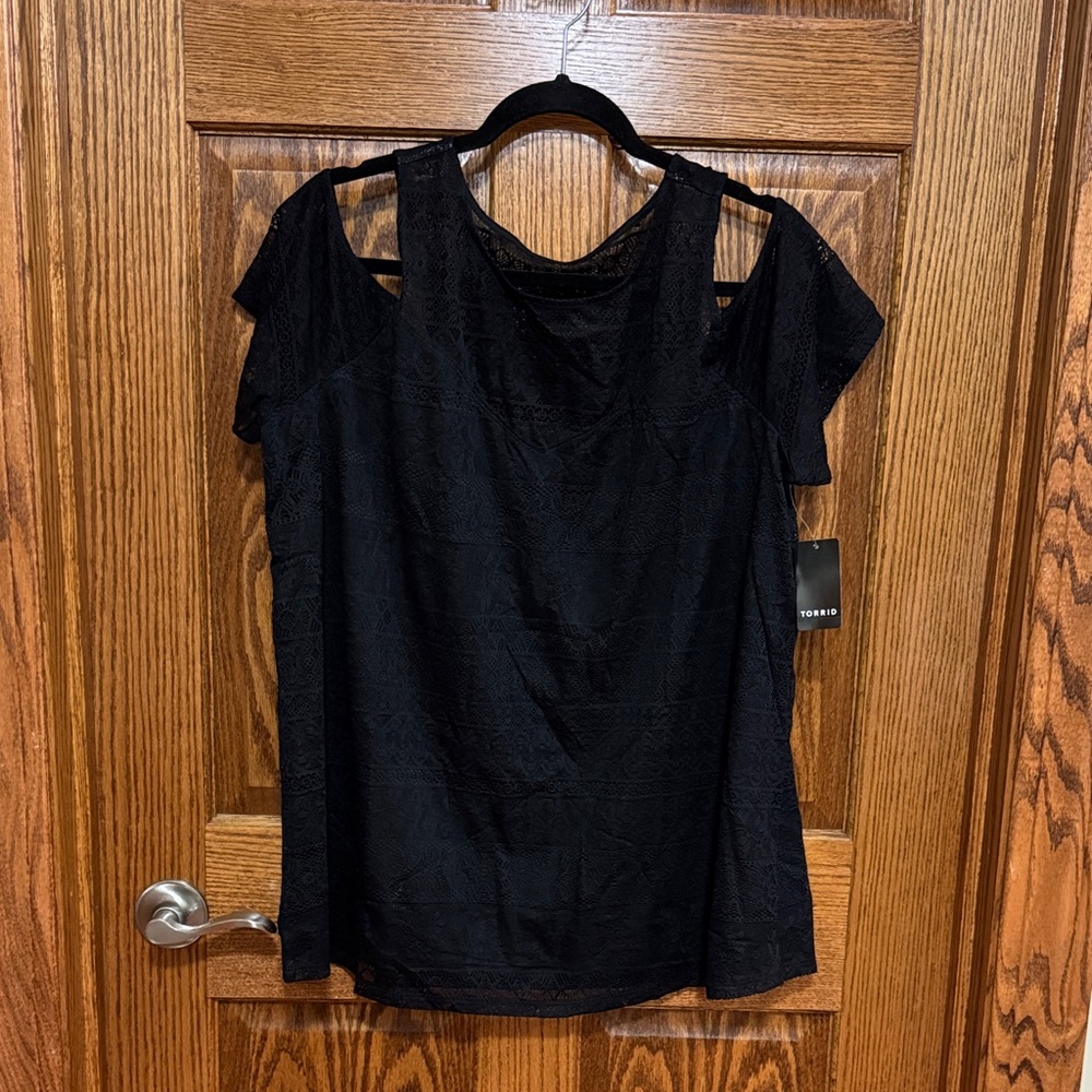 torrid Black Cold-Shoulder Lace Blouse